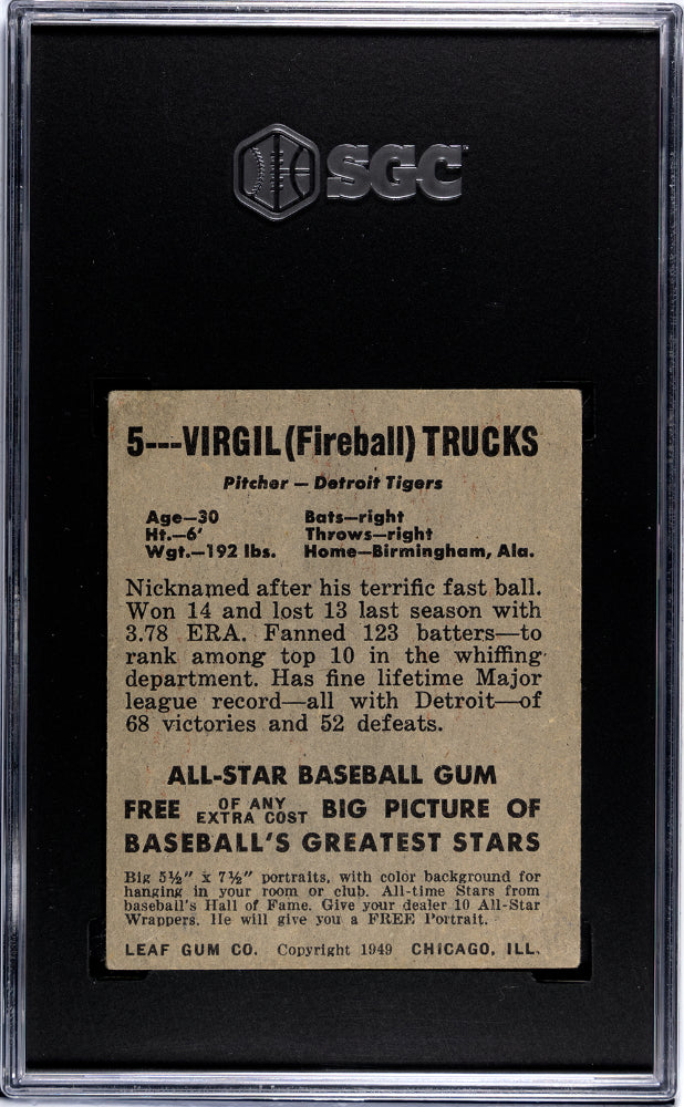 1948 Leaf Gum Co. Virgil Trucks #5 SGC 3