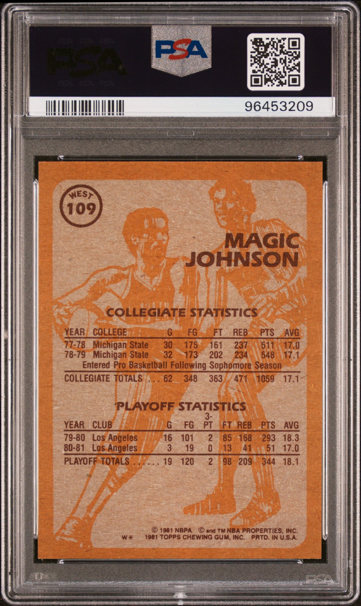 1981 Topps Magic Johnson #109 West PSA 9