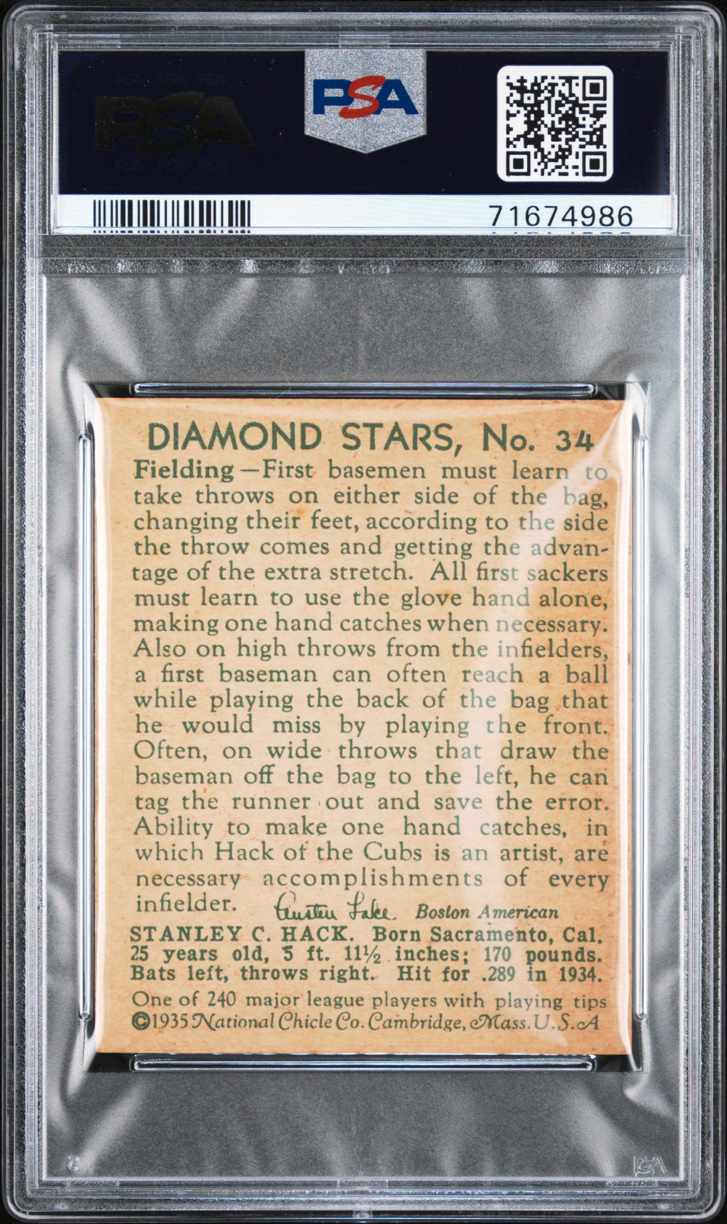1935 Diamond Stars Stanley Hack #34 PSA 5.5
