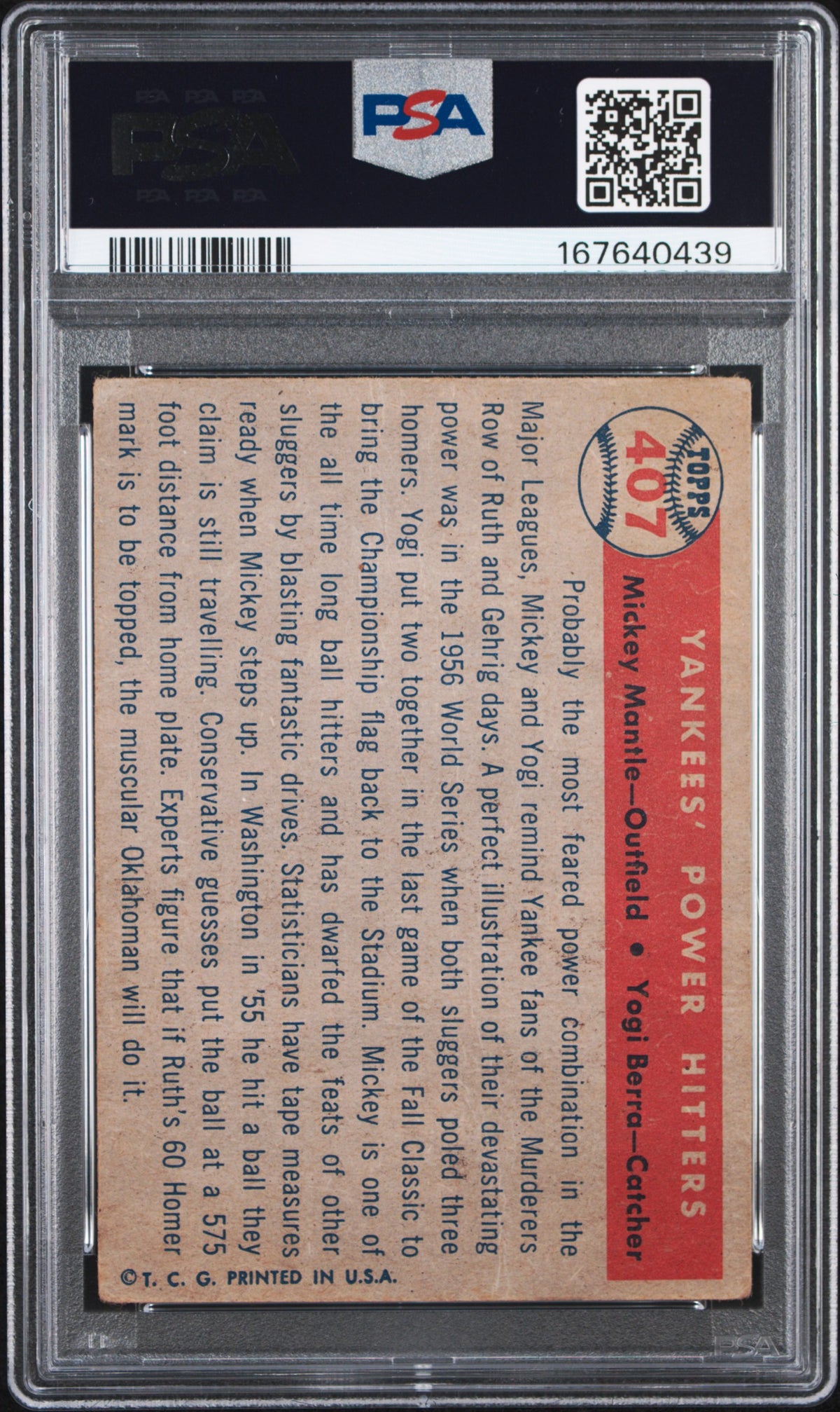 1957 Topps Berra Mantle #407 Yankees' Power Hitters PSA 1.5