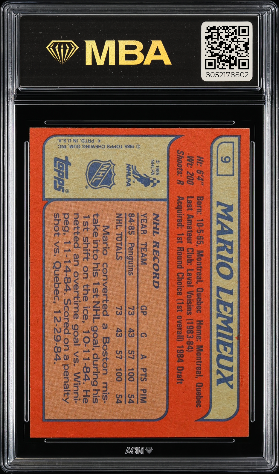 1985 Topps Mario Lemieux #9 MBA 7