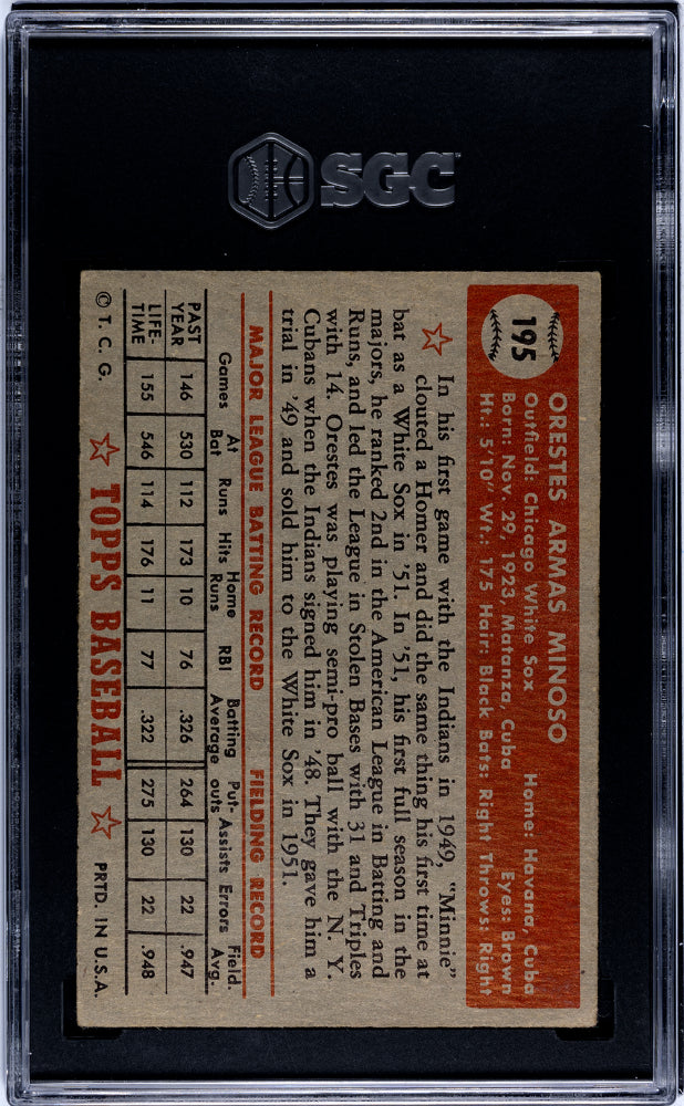 1952 Topps Orestes Minoso #195 SGC 4