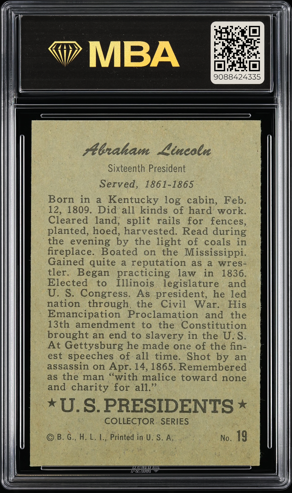 1952 Bowman U.S. Presidents Abraham Lincoln #19 MBA 7