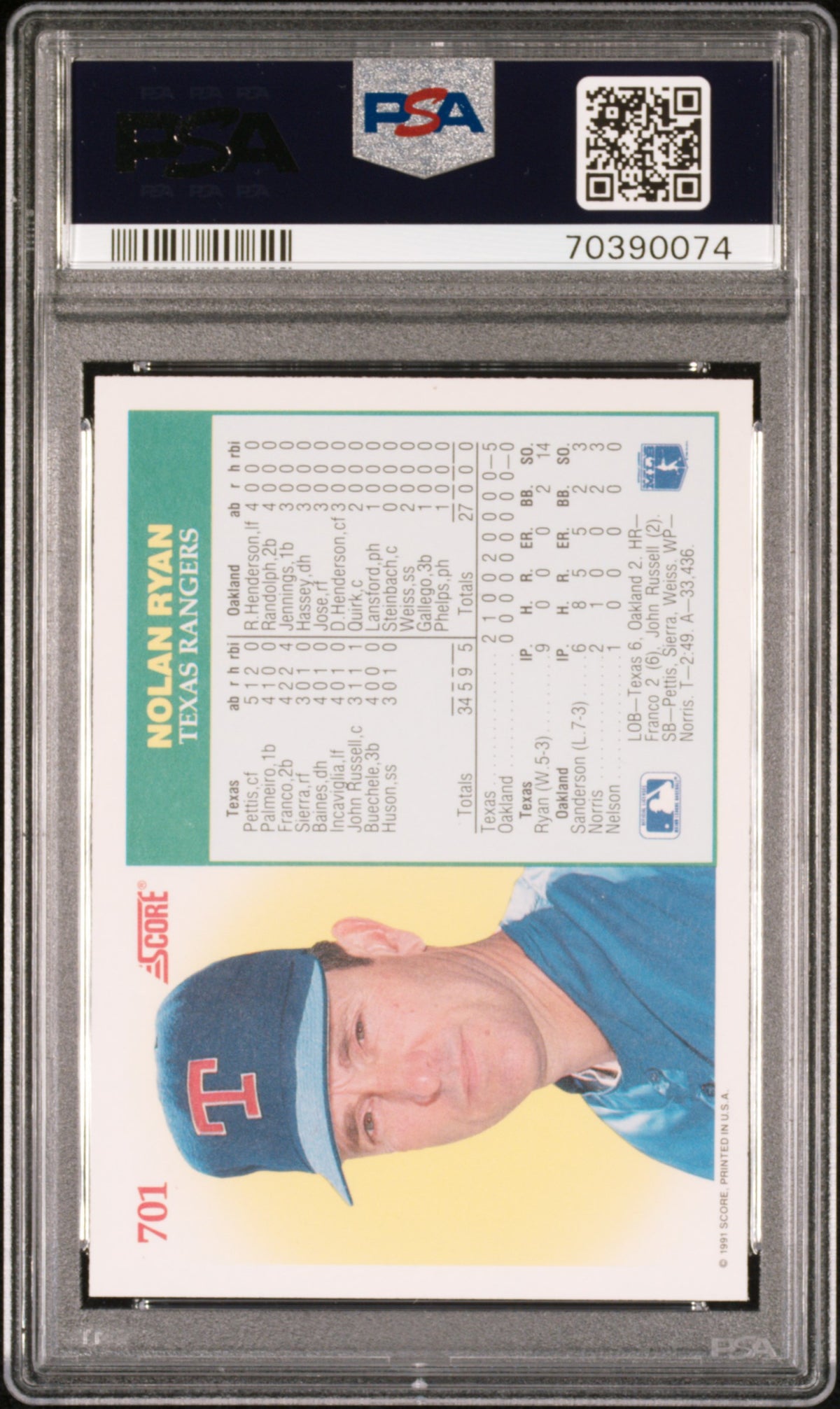 1991 Score Nolan Ryan #701 PSA 10