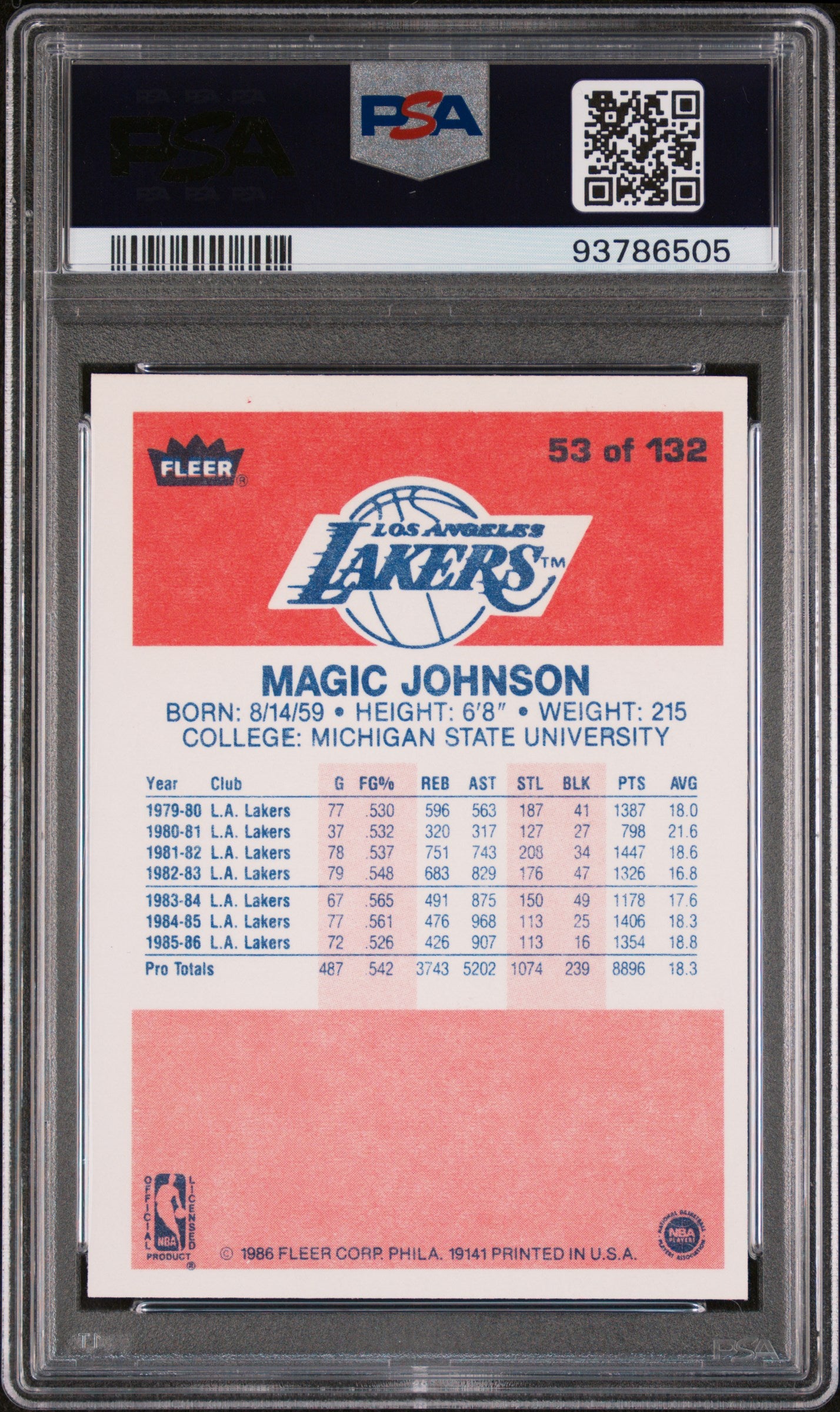 1986 Fleer Magic Johnson #53 PSA 9