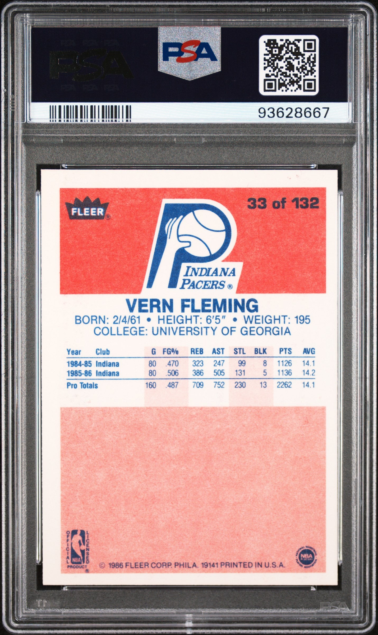 1986 Fleer Vern Fleming #33 PSA 9