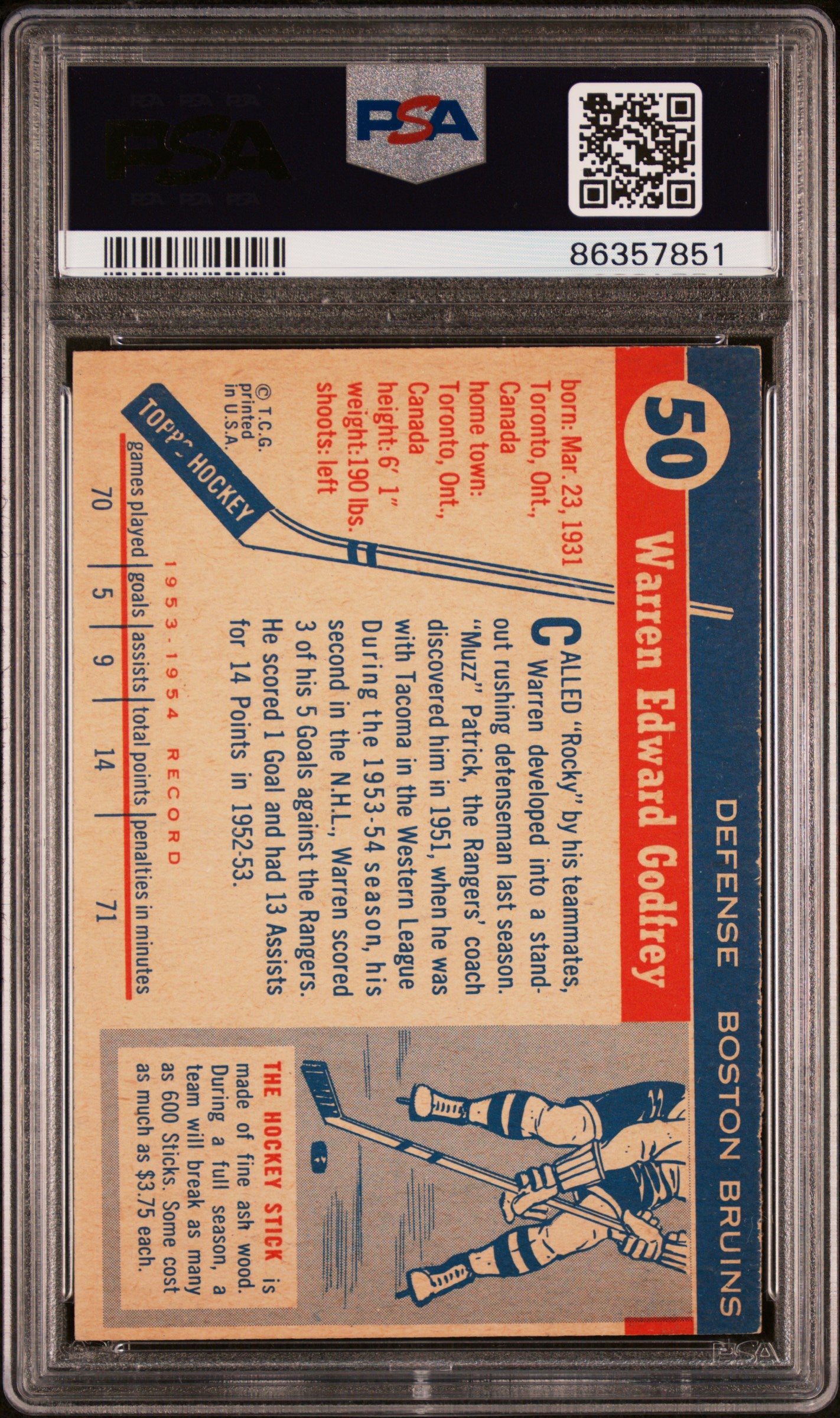 1954 Topps Warren Godfrey #50 PSA 6.5