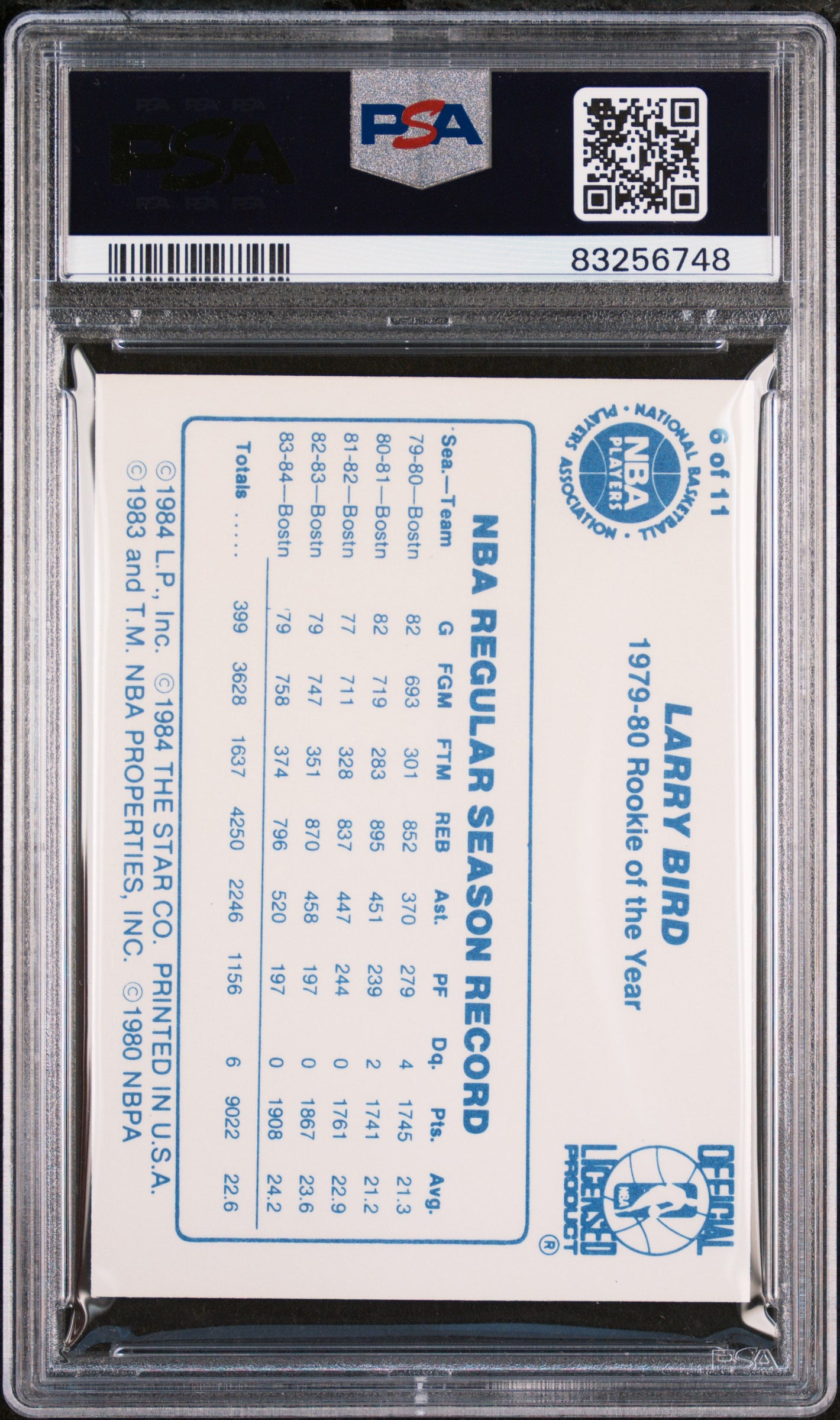 1985 Star Last 11 Roys Larry Bird #6 PSA 8