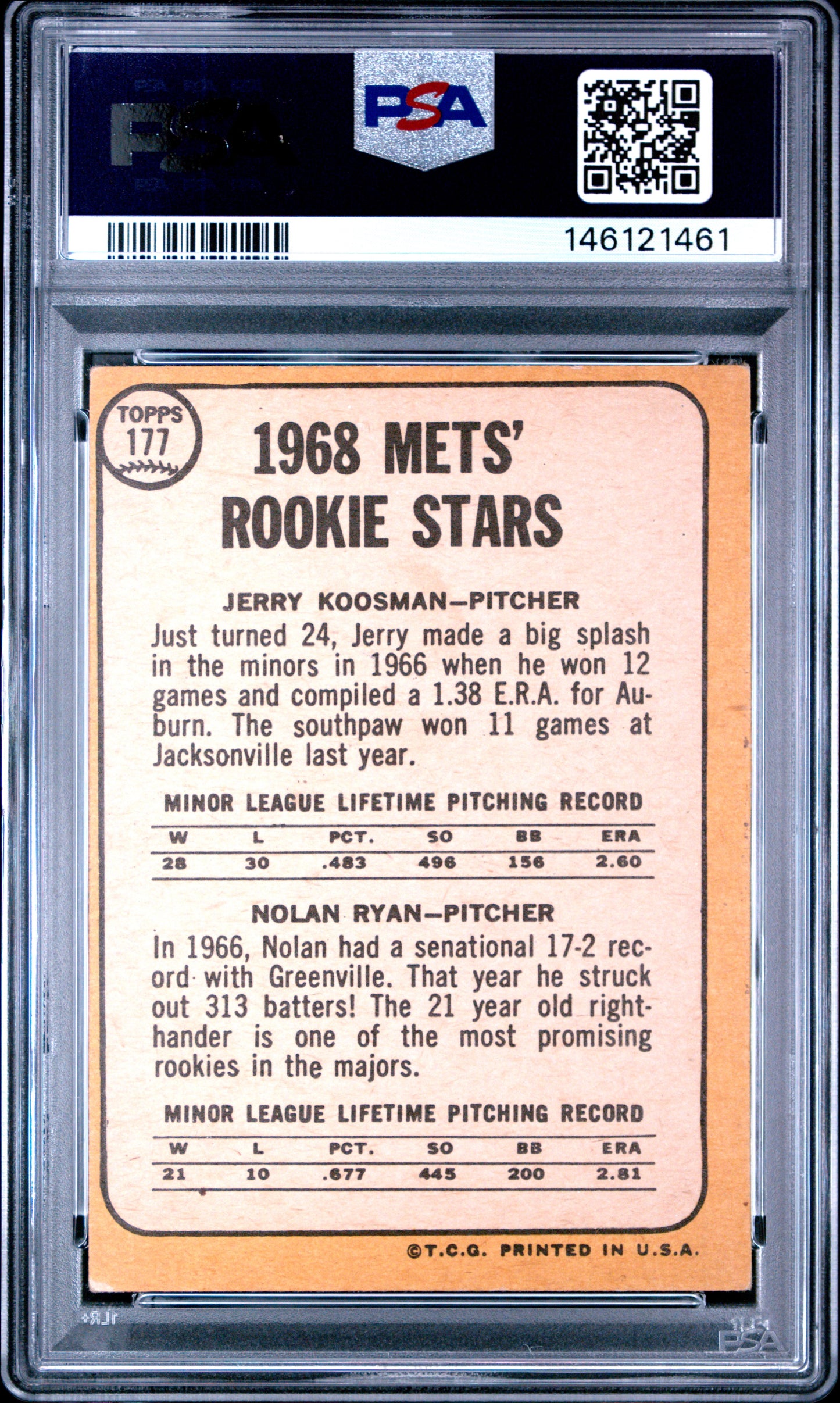 1968 Topps Mets Rookies #177 J. Koosman N. Ryan PSA 2.5