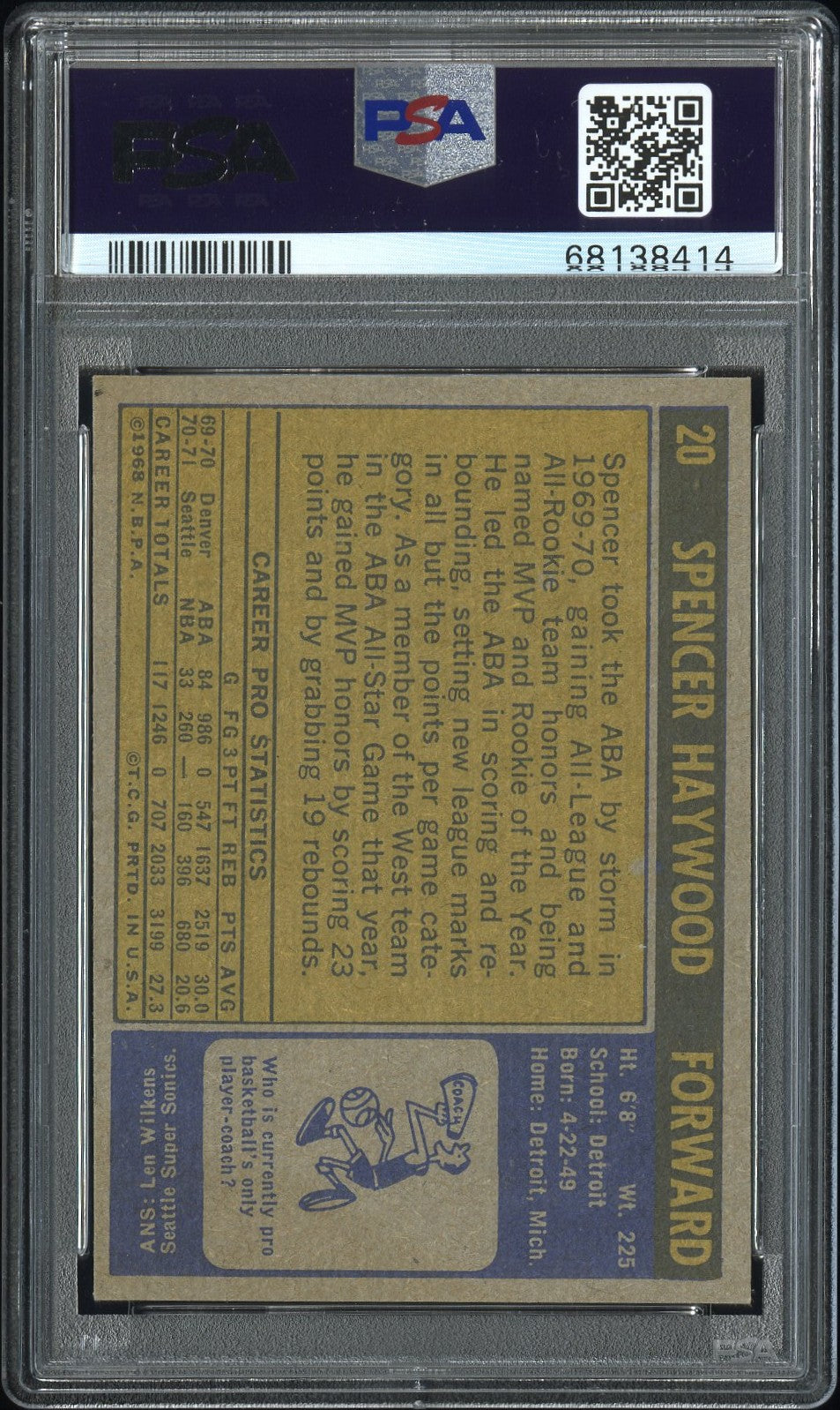 1971 Topps Spencer Haywood #20 PSA 8