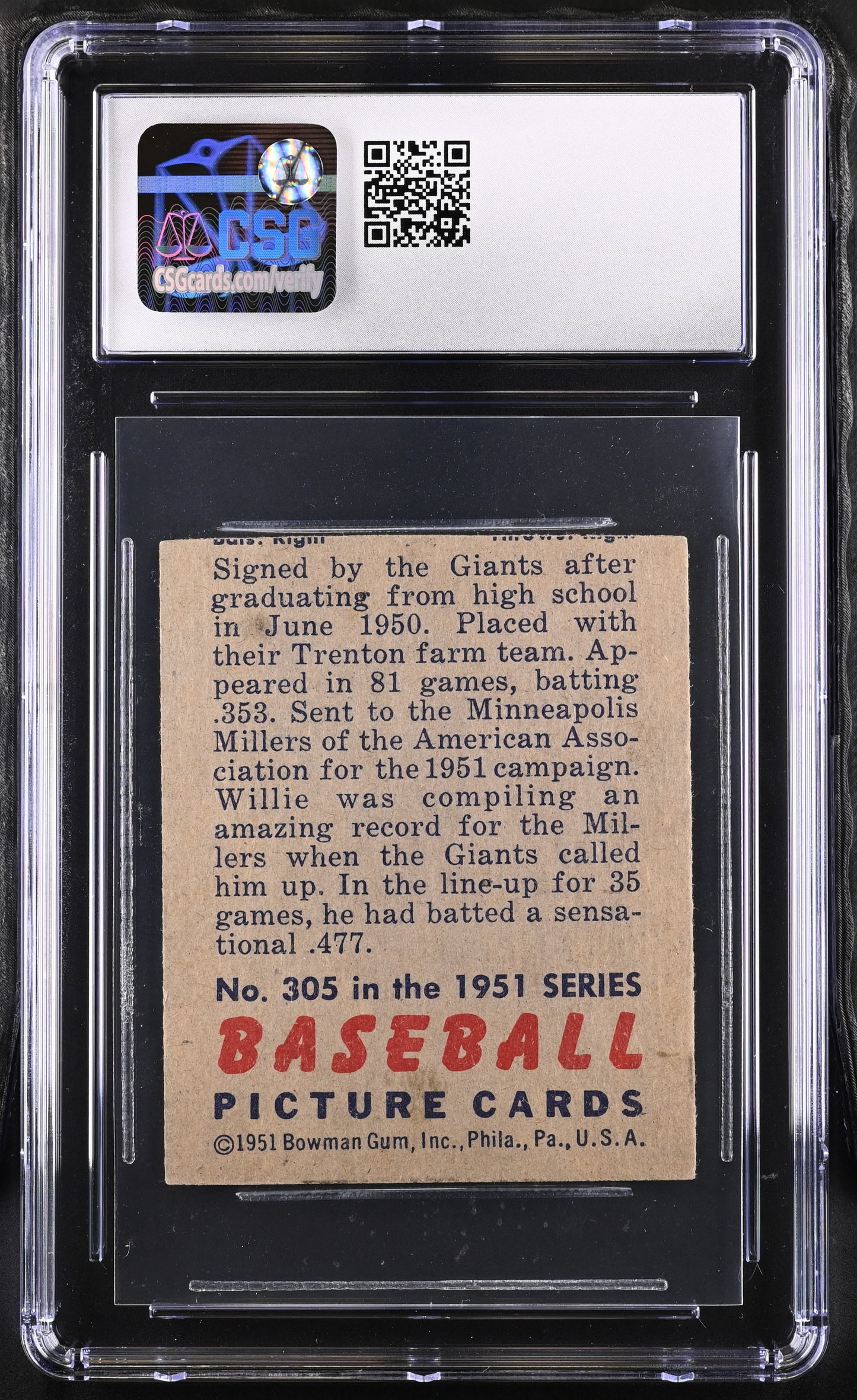 1951 Bowman Willie Mays #305 CGC