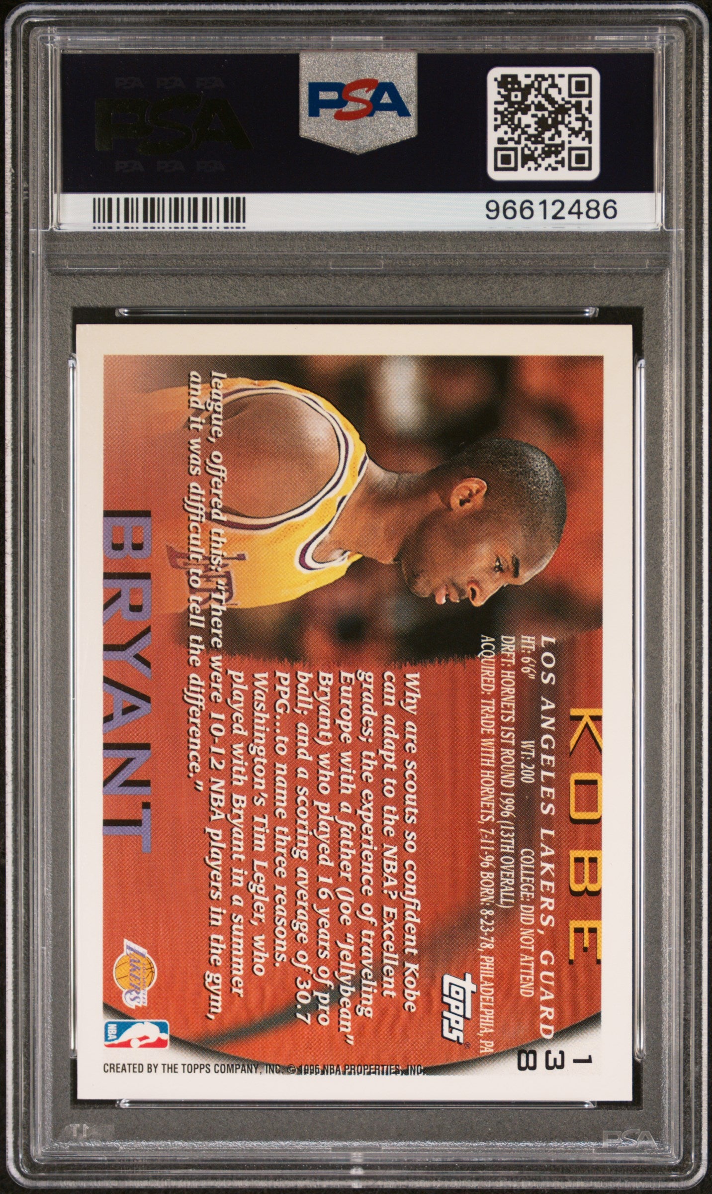 1996 Topps Kobe Bryant #138 PSA 9