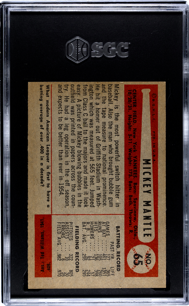 1954 Bowman Mickey Mantle #65 SGC 6