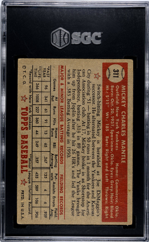 1952 Topps Mickey Mantle #311 SGC 2