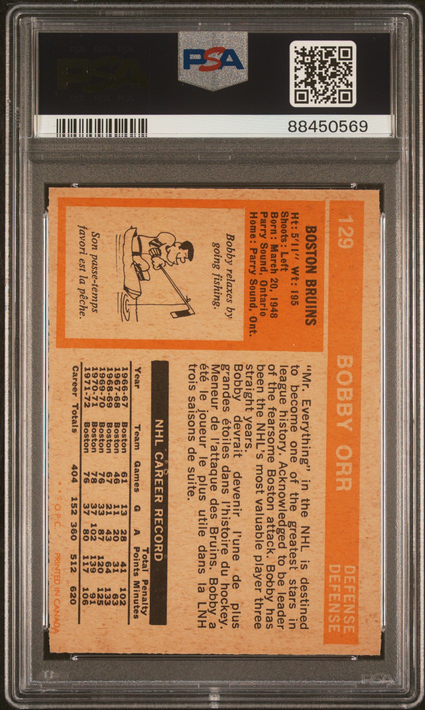 1972 O-Pee-Chee Bobby Orr #129 PSA 7