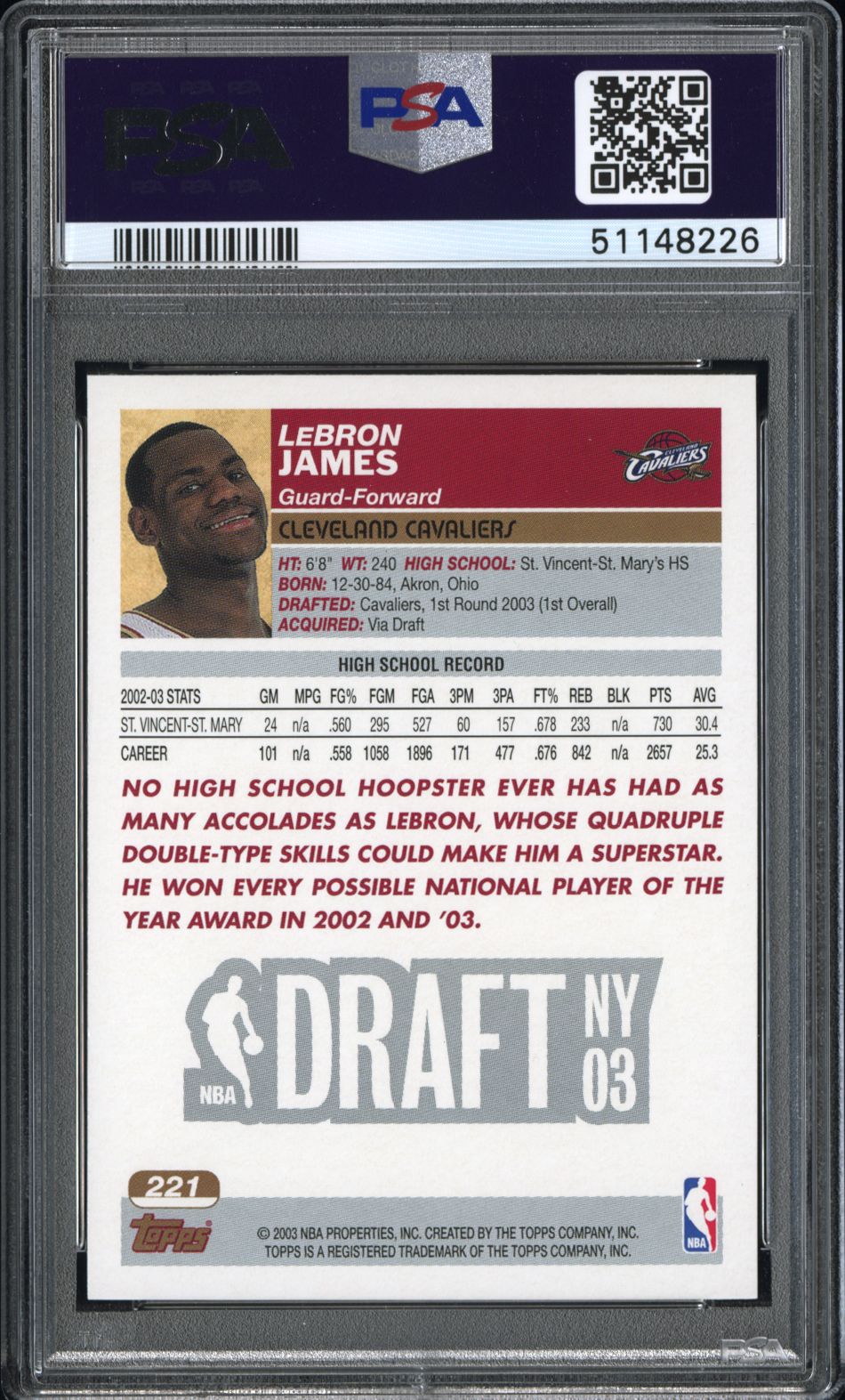 2003 Topps LeBron James #221 PSA 9