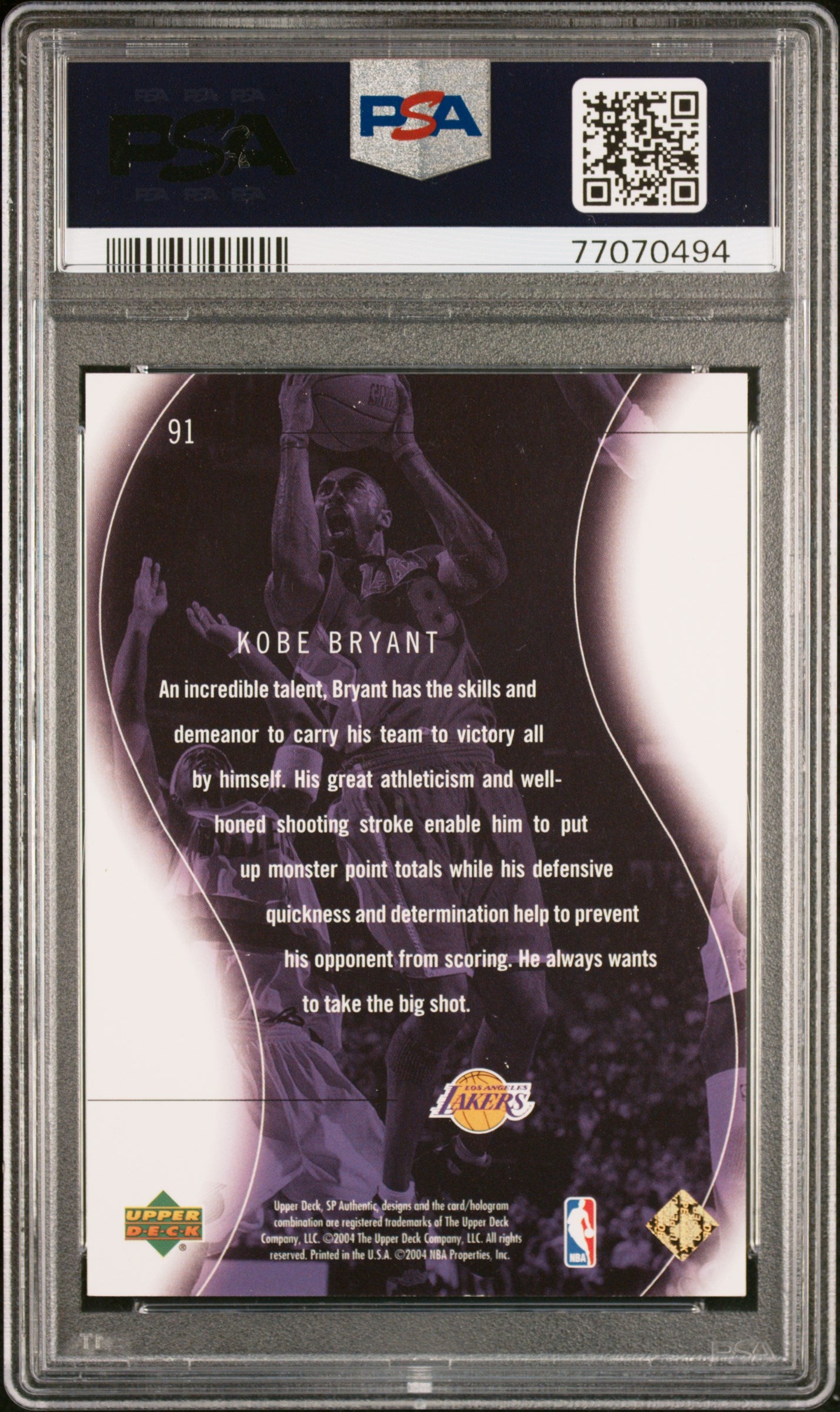 2003 SP Authentic Kobe Bryant #91 Extra Limited PSA 5 05/25