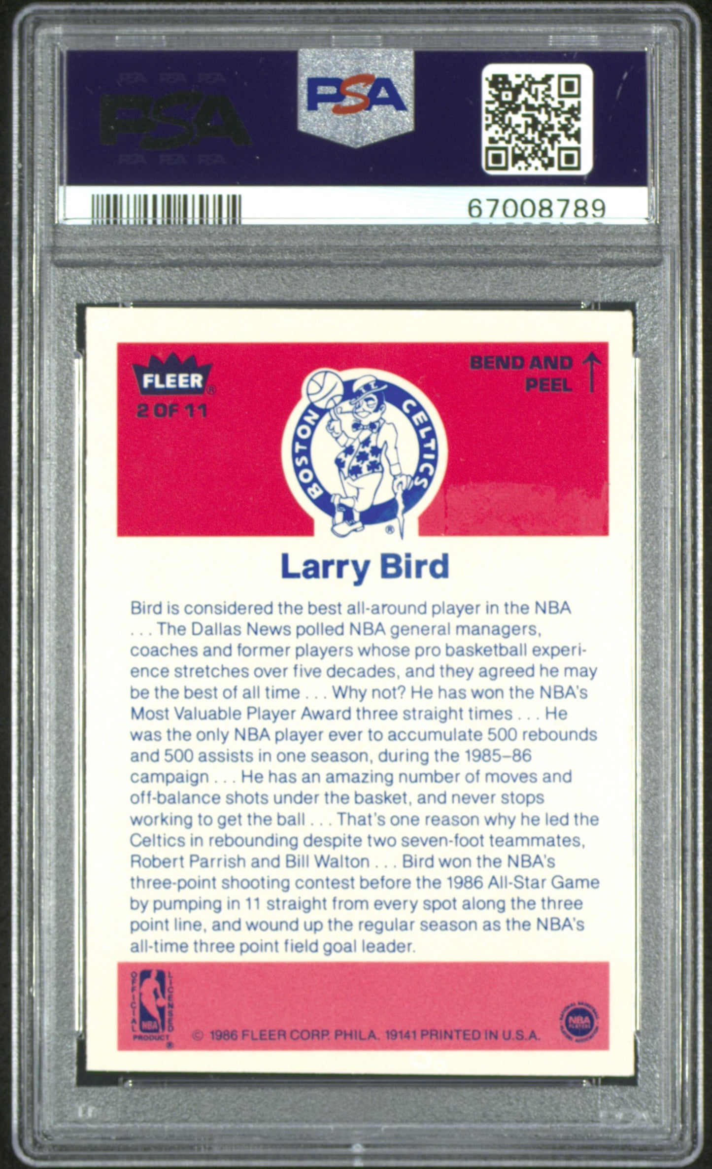 1986 Fleer Sticker Larry Bird #2 PSA 5