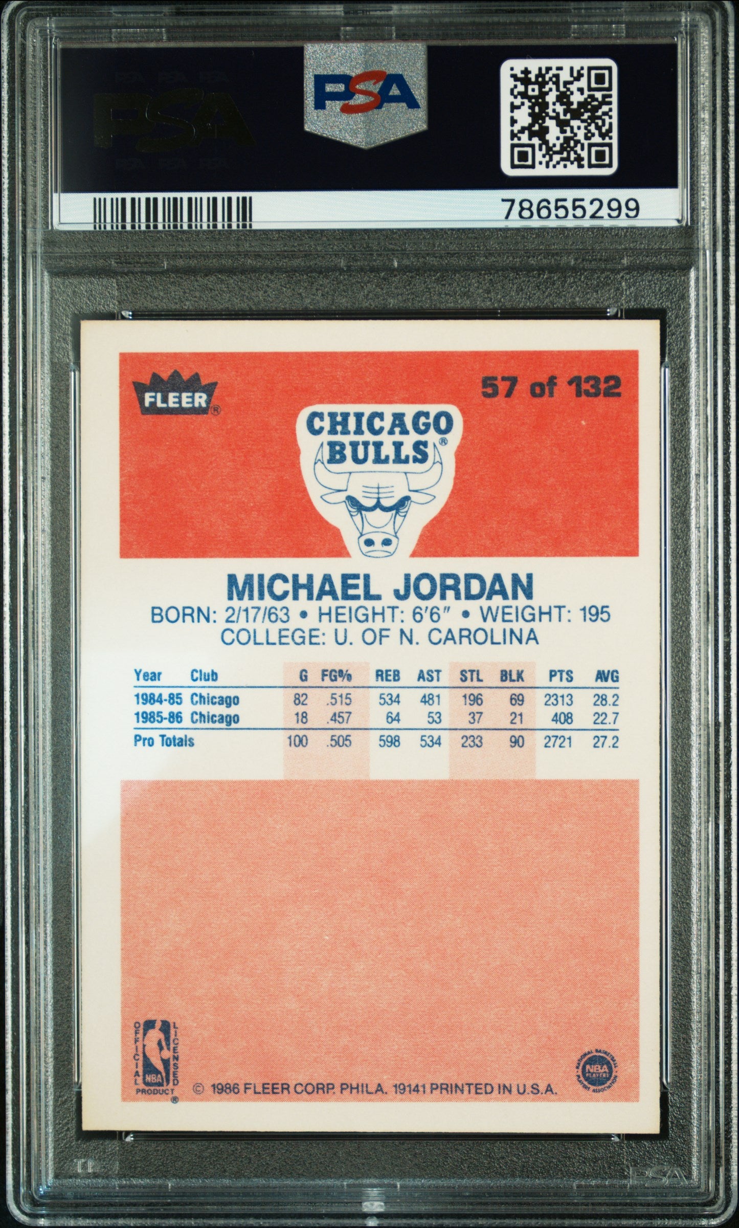 1986 Fleer Michael Jordan #57 PSA 7