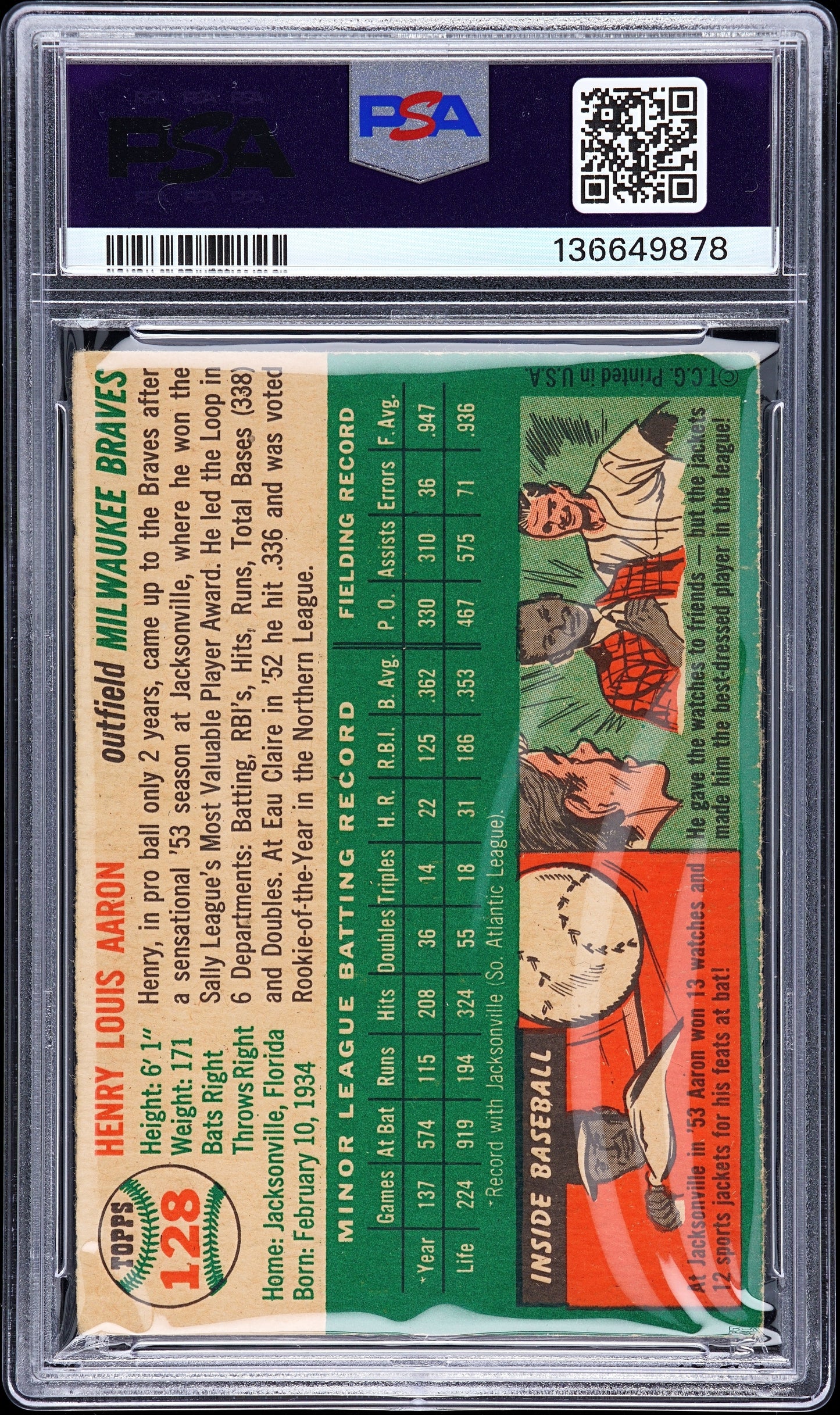 1954 Topps Henry Aaron #128 PSA 3.5