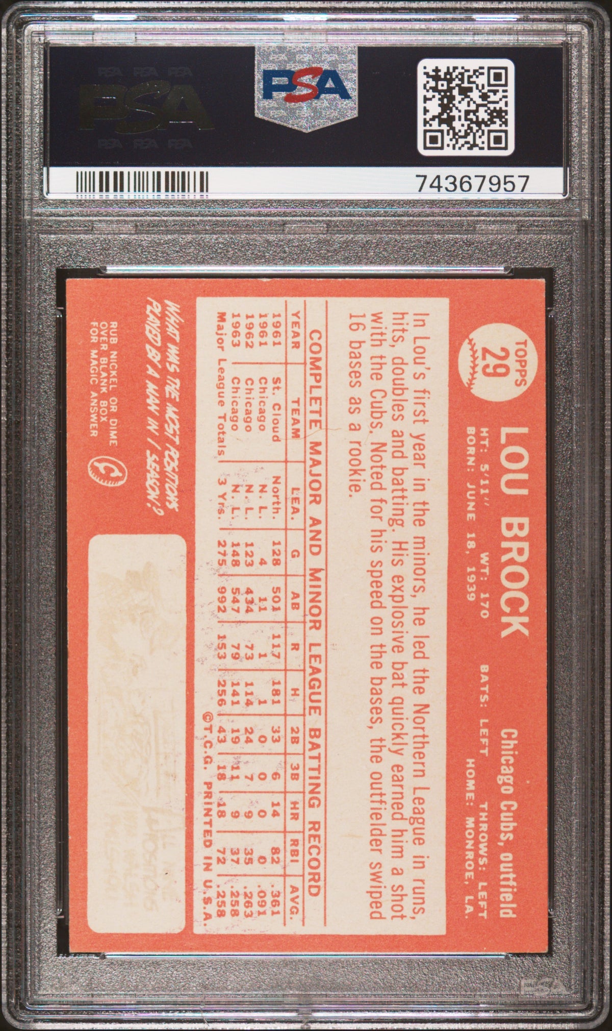 1964 Topps Lou Brock #29 PSA 6