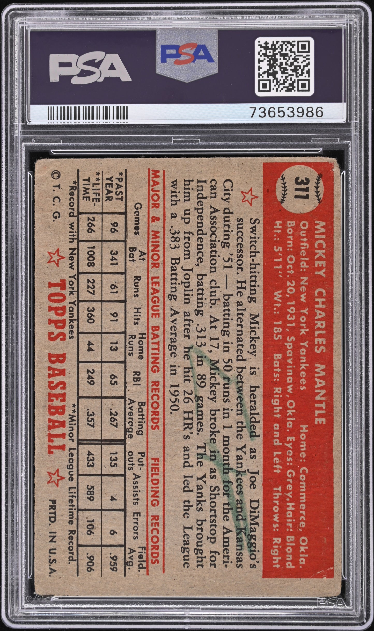 1952 Topps Mickey Mantle #311 PSA 1.5 MK