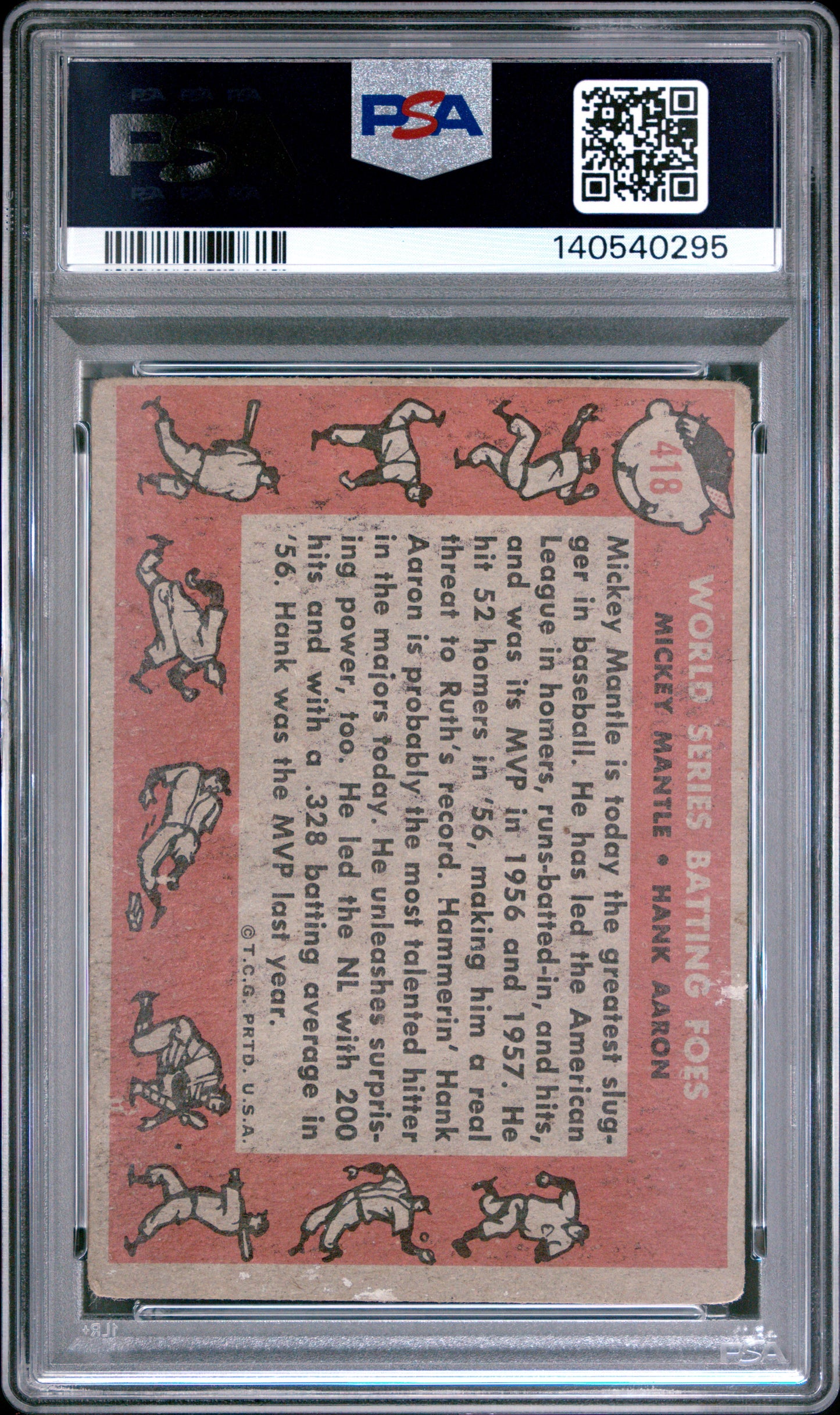 1958 Topps H. Aaron M. Mantle #418 W. S. Batting Foes PSA 1
