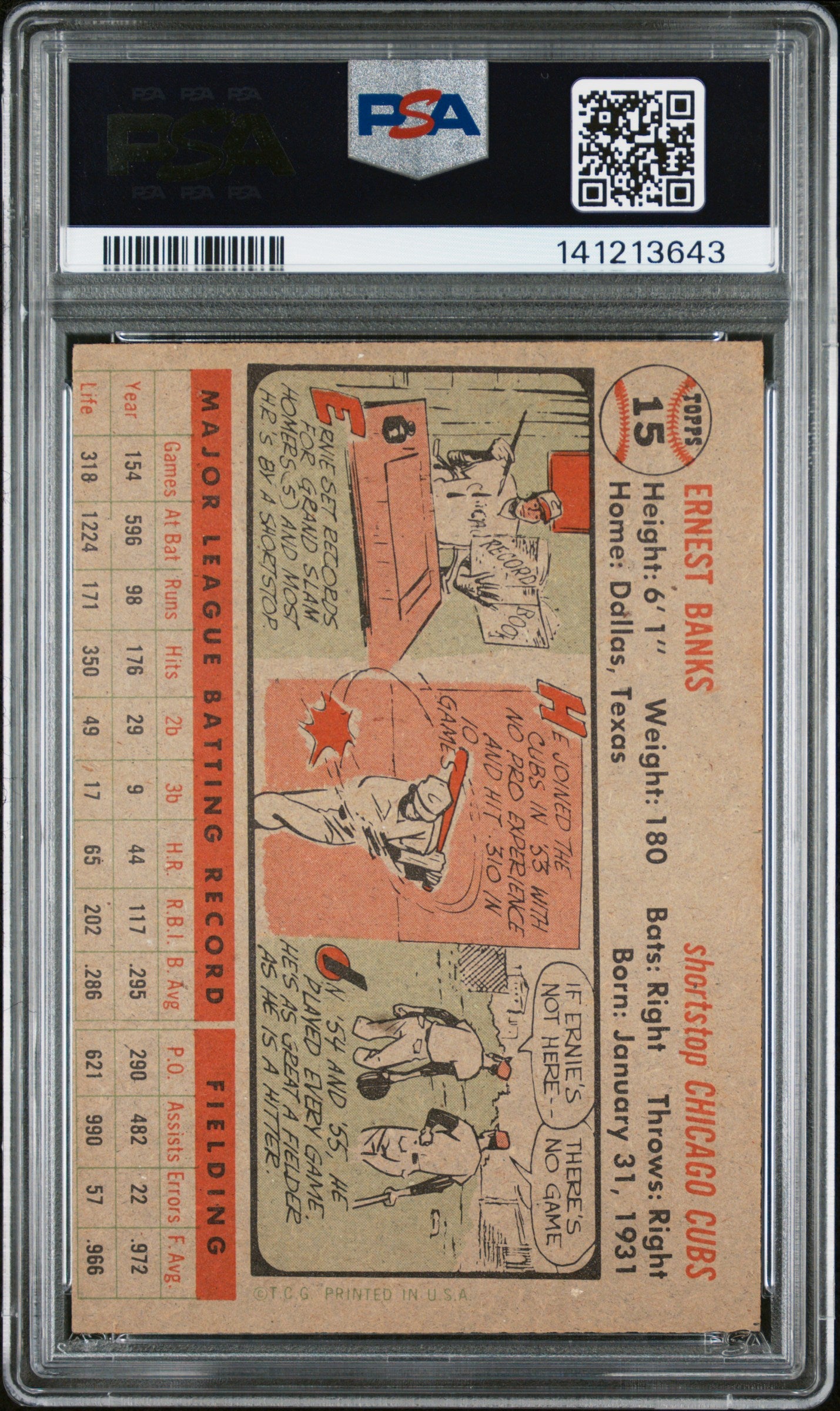 1956 Topps Ernie Banks #15 Gray Back PSA 2