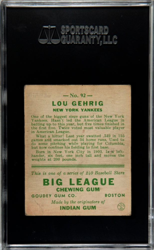 1933 Goudey Lou Gehrig #92 SGC 3