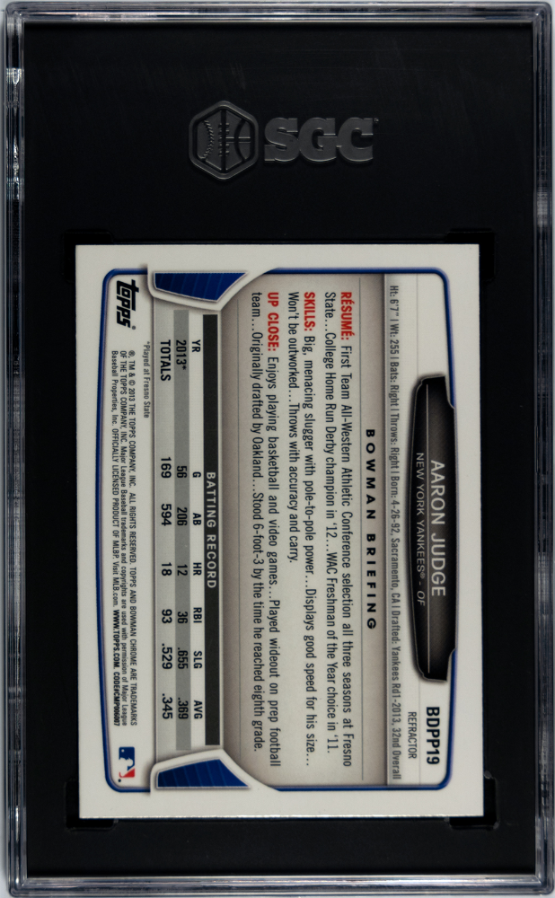 2013 Bowman Chrome Draft Picks & Prospects Aaron Judge #BDPP19 Refractor SGC 10