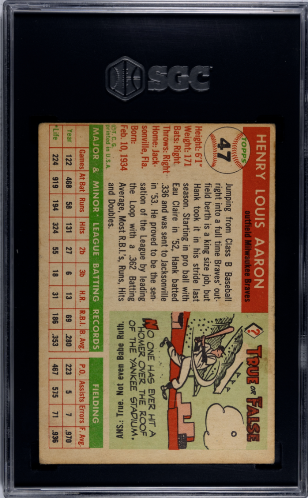 1955 Topps Hank Aaron #47 SGC 2.5