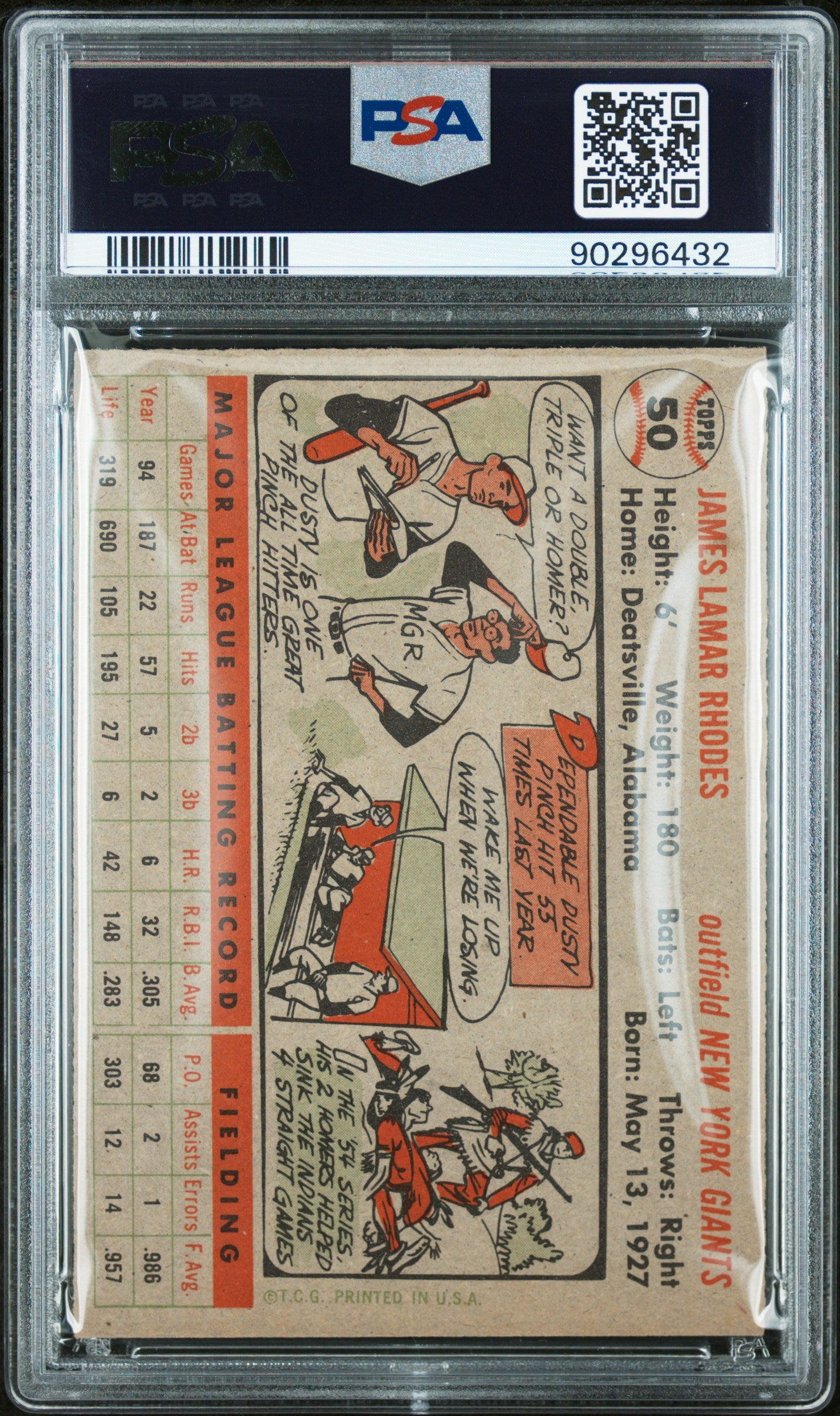1956 Topps Dusty Rhodes #50 Gray Back PSA 7
