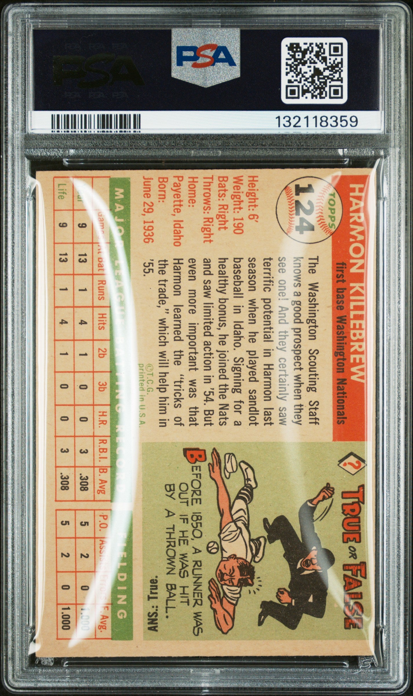 1955 Topps Harmon Killebrew #124 PSA 4