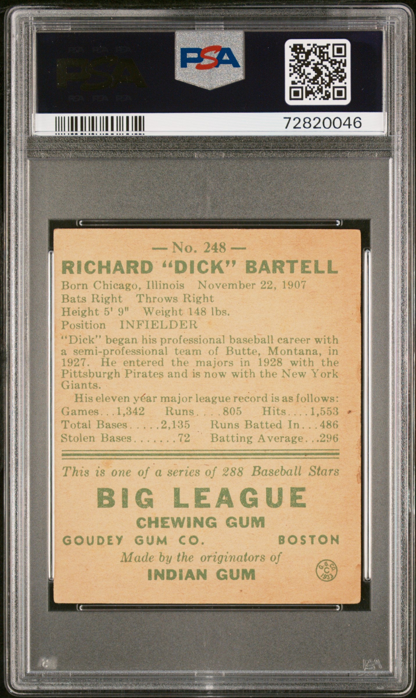1938 Goudey Dick Bartell #248 PSA 3