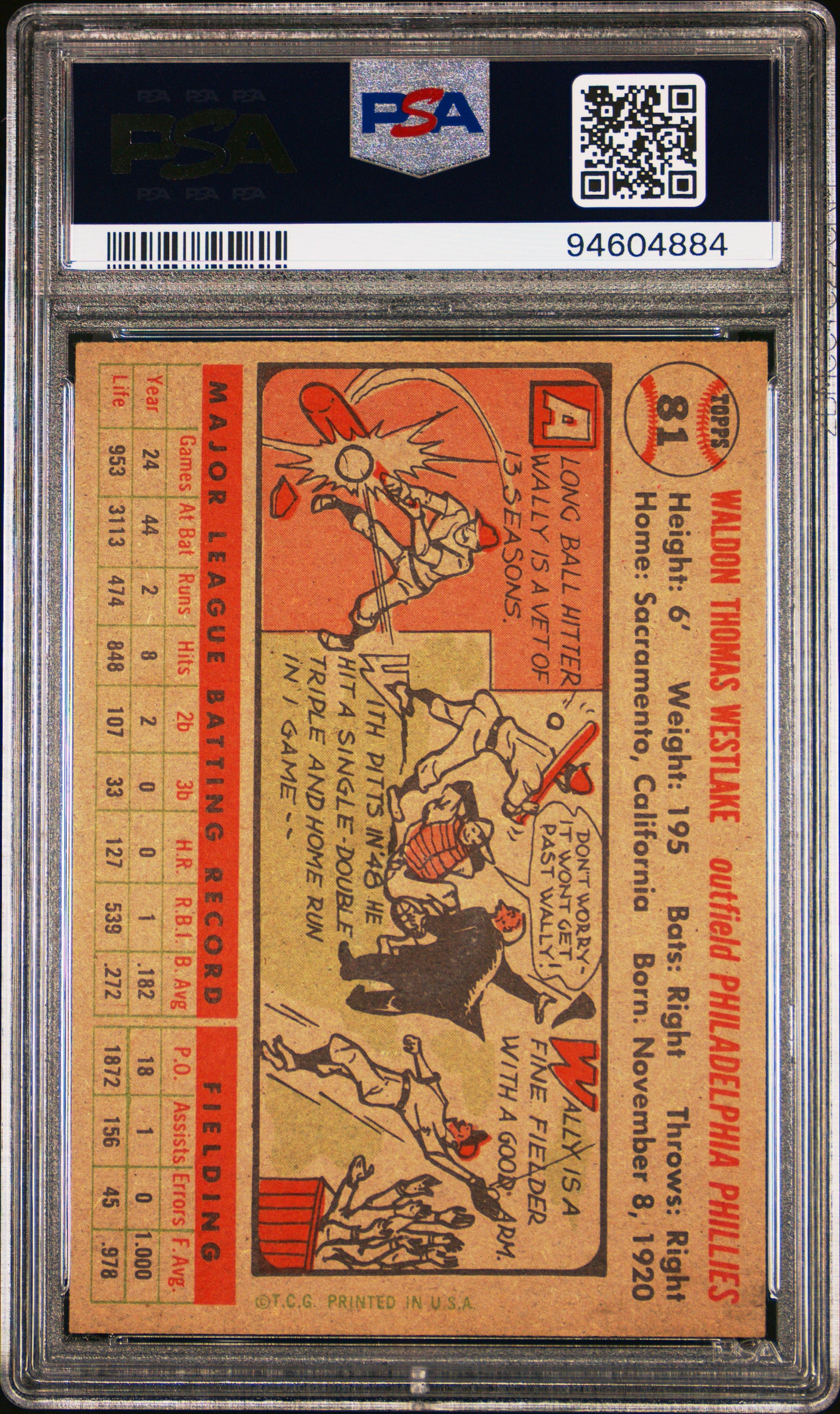 1956 Topps Wally Westlake #81 Gray Back PSA 7