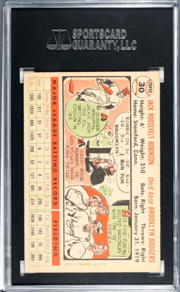 1956 Topps Jackie Robinson #30 White Back SGC 7