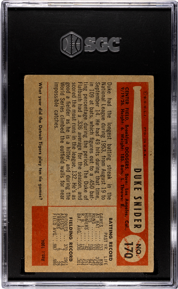 1954 Bowman Duke Snider #170 SGC 4.5