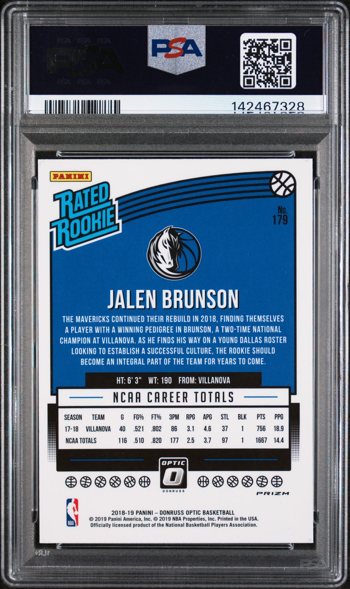 2018 Panini Donruss Optic Jalen Brunson #179 Hyper Pink PSA 10
