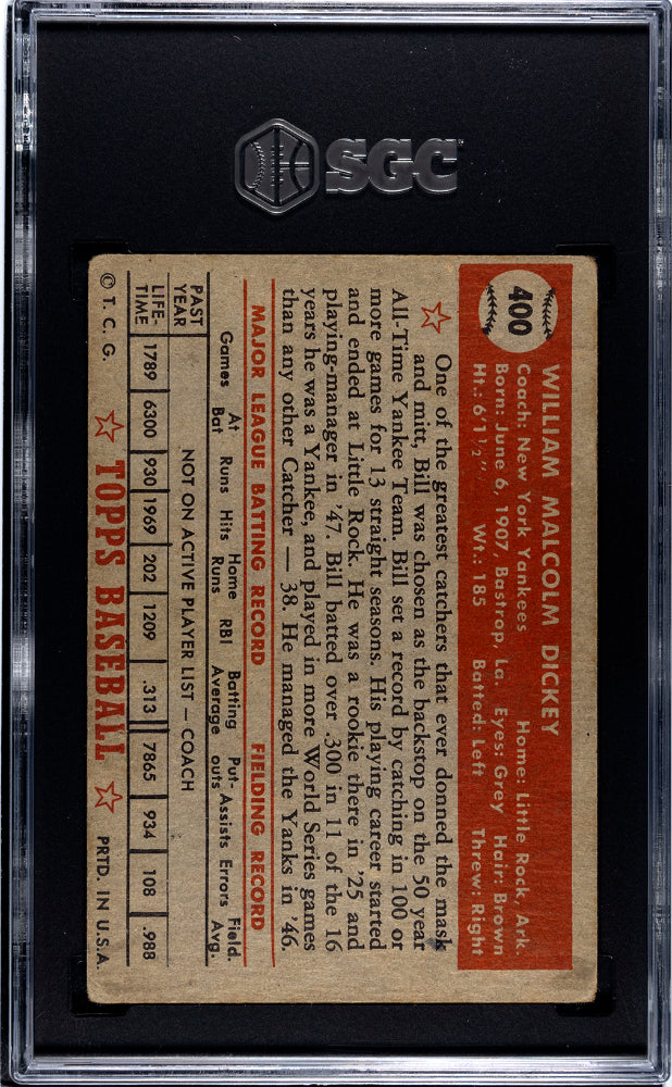 1952 Topps Bill Dickey #400 SGC 3