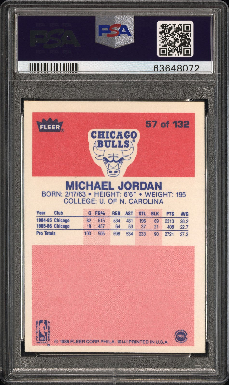 1986 Fleer Michael Jordan #57 PSA 8