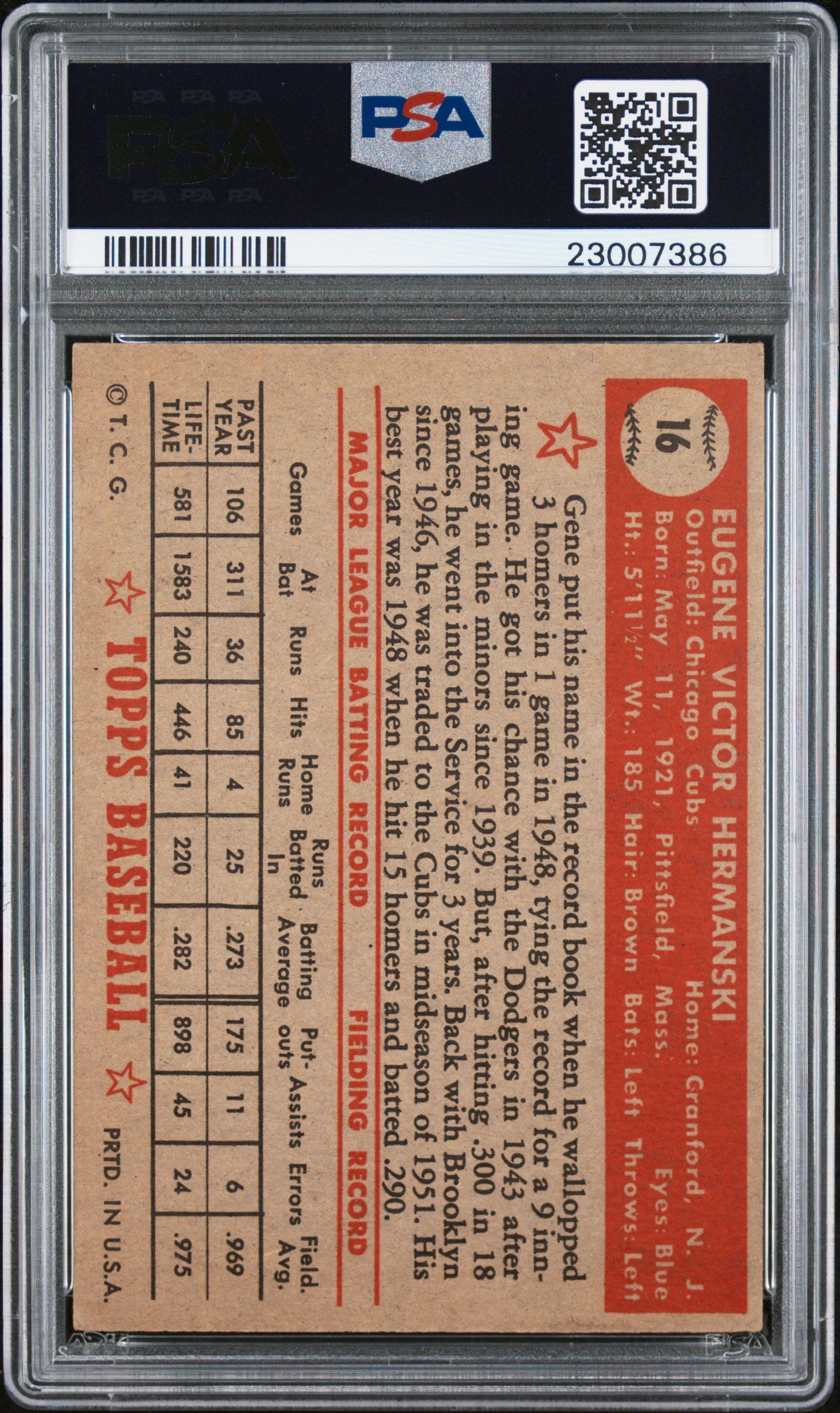 1952 Topps Gene Hermanski #16 PSA 7