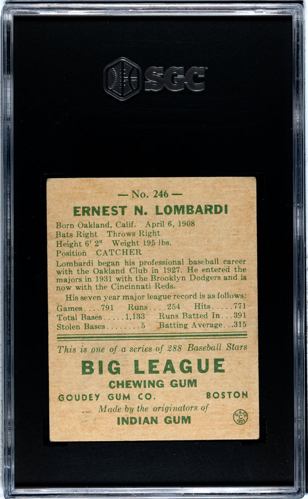 1938 Goudey Heads Up Ernie Lombardi #246 Black Baseball After Reds SGC 1.5
