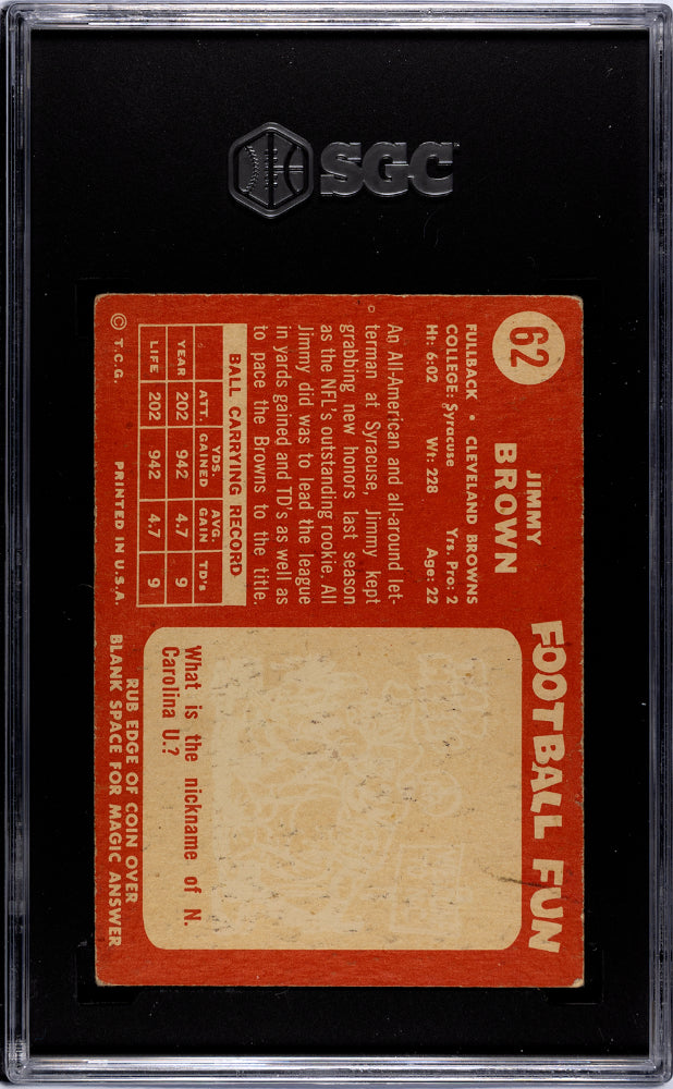 1958 Topps Jimmy Brown #62 SGC 3