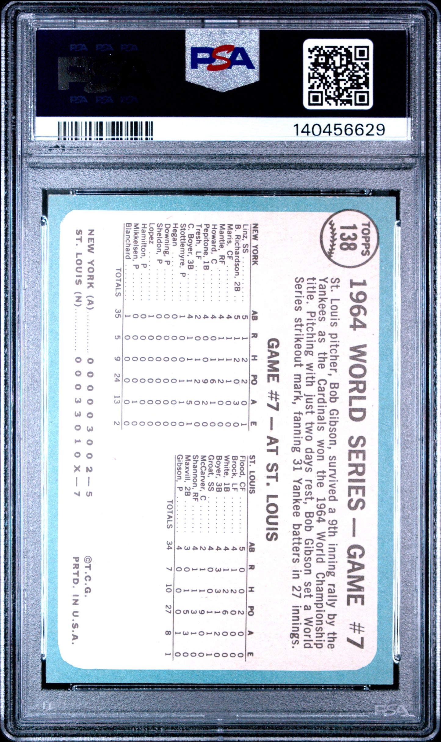 1965 Topps World Series Game 7 #138 Gibson Wins Finale PSA 6