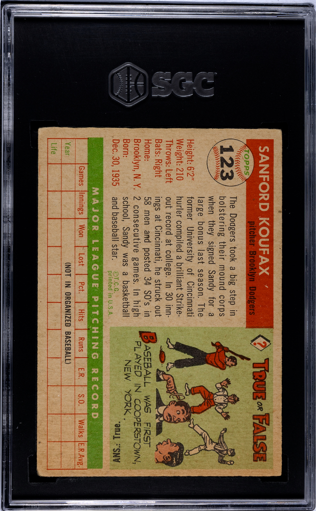 1955 Topps Sandy Koufax #123 SGC 3