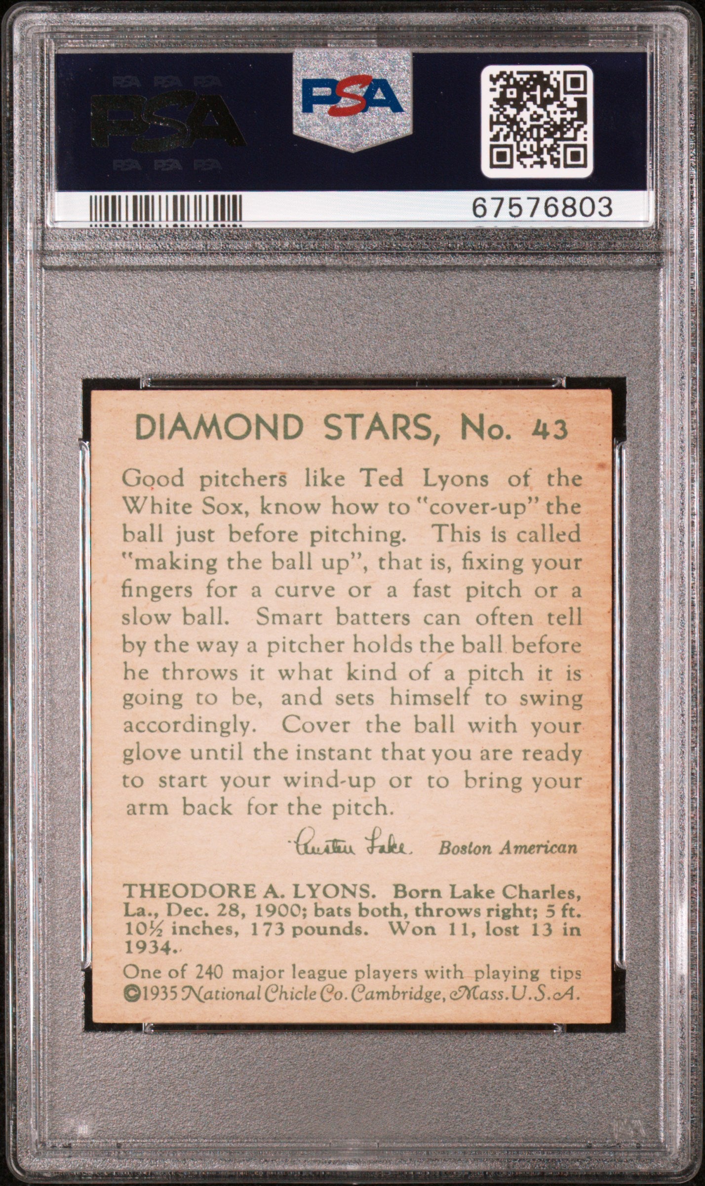 1935 Diamond Stars Ted Lyons #43 PSA 6.5