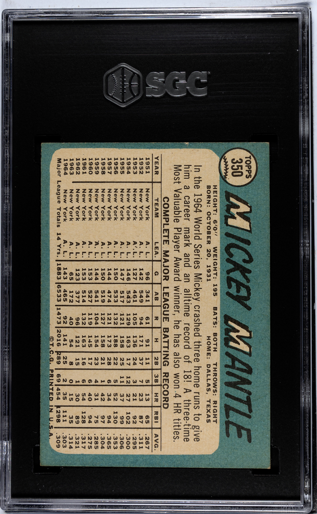 1965 Topps Mickey Mantle #350 SGC 4