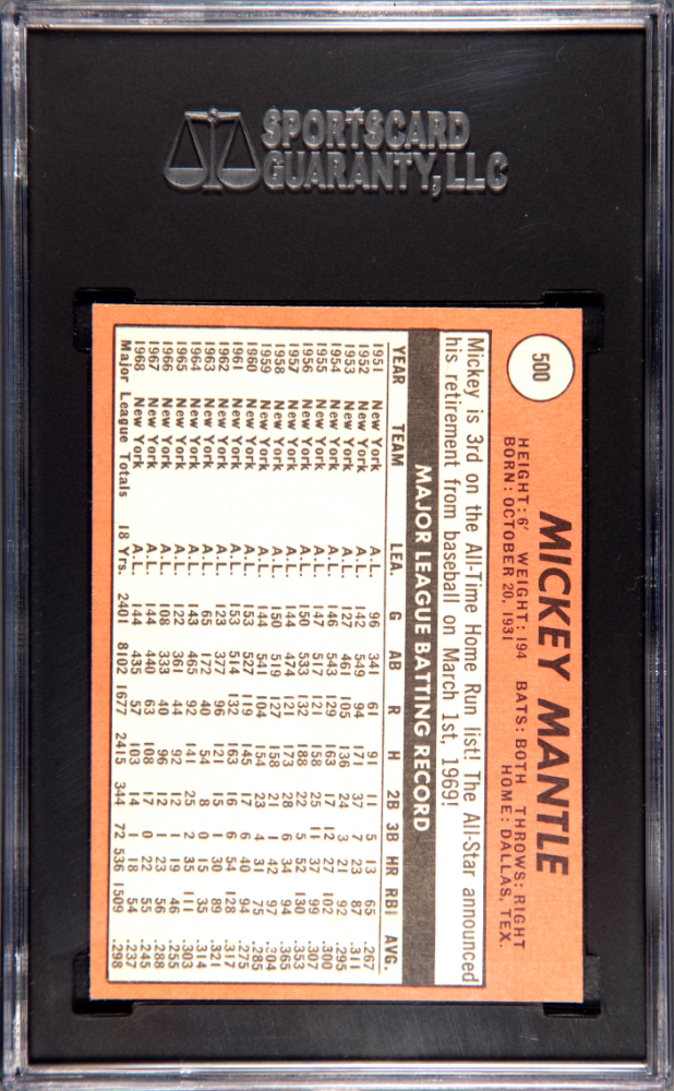 1969 Topps Mickey Mantle #500 SGC 6