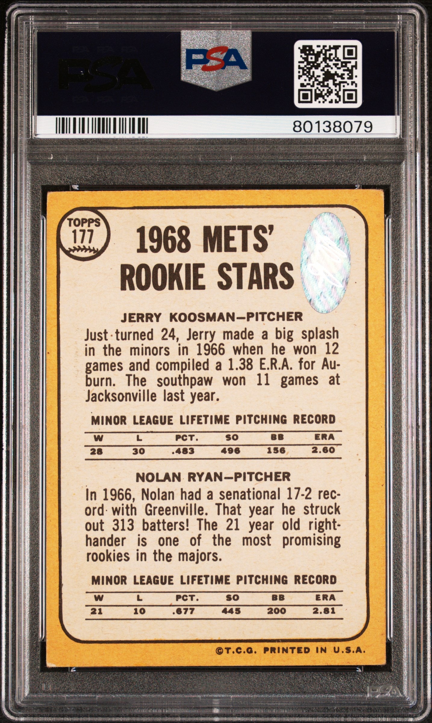 1968 Topps Mets Rookies #177 Mets Rookies PSA 3 Auto 10