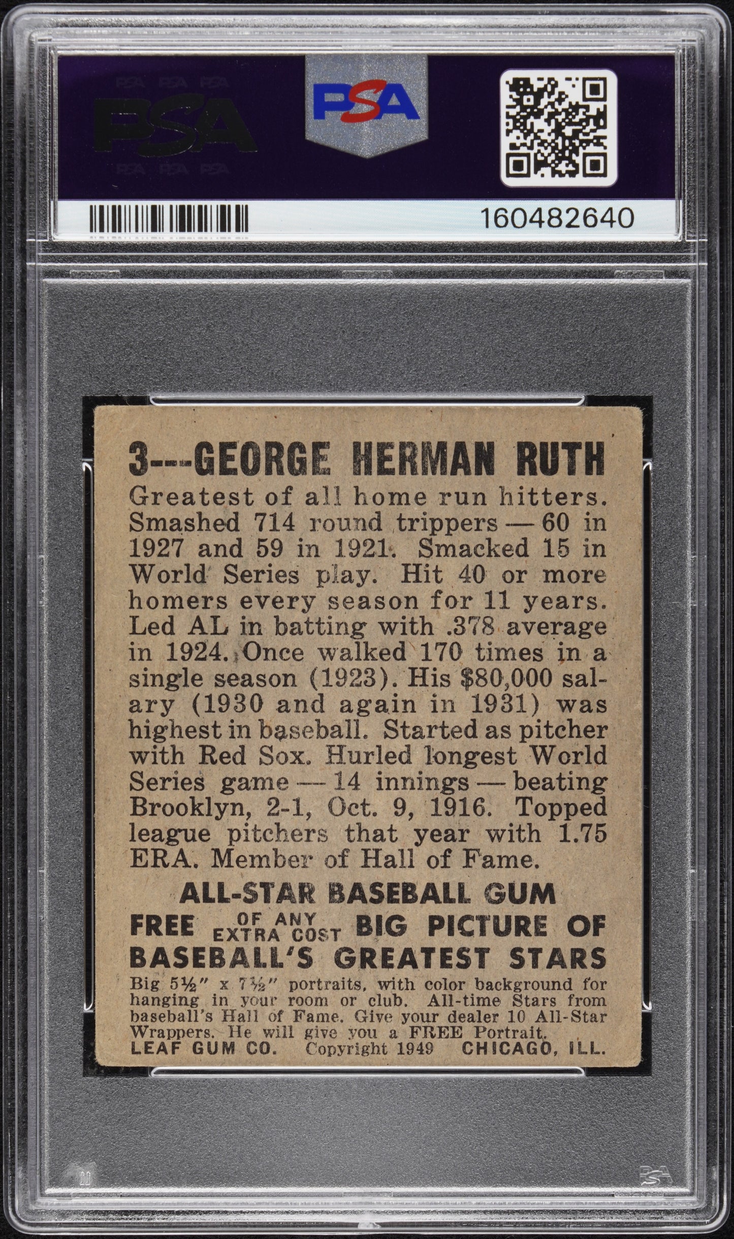 1948 Leaf Babe Ruth #3 PSA 3